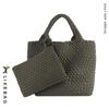 Bolso Tote Tejido a Mano Transfronterizo Tela de Nailon para Buceo Textura de Alta Gama Color en Contraste Cesta de Verduras Cubo Bolso de Mano
