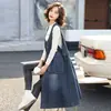 Vestido chaleco de mezclilla talla grande, de longitud media, colección primavera/otoño 2025, estilo coreano, moderno y a la moda, con bolsillos grandes, otros artículos