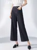 Jeans de pierna ancha color original estilo coreano Yizhi para mujer, pantalones casuales rectos de nueve puntos holgados de otoño de cintura alta adelgazantes