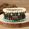 Amazon venta caliente transfronteriza pulsera de cuentas hecha a mano estilo retro para hombre pulsera de línea elástica multicapa con cuentas de madera árbol de la vida