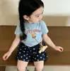 Conjunto para Niñas 2026 Verano Nuevo Estilo Camiseta Infantil Moda Versión Coreana Pantalones Cortos de Lunares Pantalones Anchos Casuales para Niñas