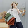 Ropa de Verano 2026 Estilo Japonés Cuello en V Algodón Transpirable Rayas Manga Corta Camisa Top Artístico Casual para Mujer