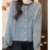 Moda de primavera y otoño, nuevo cárdigan de punto con bloques de color estilo coreano para mujeres petite, top casual y versátil