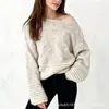 Suéter de Punto Asimétrico Hombro Caído Manga Larga 2026 Otoño e Invierno para Mujer Top de Punto Holgado Estilo Perezoso Suave Versátil