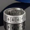 Anel de Mahjong Estilo Étnico Prata Tailandesa Preta Vintage Anel Paramita Heart Sutra de Treze Peças Estilo Leste e Sul