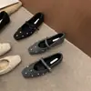 Zapatos Mary Jane de lana con punta cuadrada y escote bajo, forrados de felpa, cálidos y que aumentan la altura, versátiles para ir al trabajo, con adornos de pedrería y forro de algodón esponjoso, para mujer