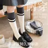 Nuevos calcetines de otoño e invierno para mujer, calcetines de algodón peinado de media pantorrilla, calcetines largos apilables de moda retro japonesa a rayas gris-marrón, versátiles