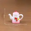 Miniatura de paisagem criativa retro vintage estampada xícara de chá e bule de cerâmica casa de bonecas DIY acessórios de decoração pequenos ornamentos