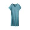 Verano Nuevo Camisón de Manga Corta con Cuello en V para Mujer Falda Base Larga Enagua Vestido para Casa Seda de Morera Interior Color Sólido
