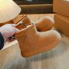 Superfície de Couro com Forro de Lã, Espessado para Aquecimento, Botas de Neve com Solado Grosso Aumentador de Altura, Modelo Novo 2024 Botas para Mulheres, Estilo Popular, Sapatos de Algodão do Nordeste para Mulheres