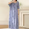Bata de noche Laiqufeng anti-granos talla extra algodón seda, vestido morado para mujer, vestido largo casual de verano, adelgazante para mujeres de talla grande