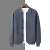 Cárdigan de punto 100% lana pura para hombre con cuello de solapa y botones, corte holgado, talla grande, chaqueta de negocios de alta gama, moderno