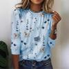 Popular camiseta de manga larga 3D para comercio exterior europeo y americano 2024, mujer, color liso, figura de flor, ropa para mujer de comercio exterior europeo y americano, un pelo lacio