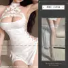 Lencería Sexy, Cheongsam Sexy, Uniforme Estilo Retro, Correas Sedcutoras con Abertura Lateral, Atuendo Apasionado para Role-Playing en la Cama