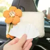 Caixa de Lenços para Carro com Design de Girassol em Lã de Cordeiro, Porta-Lenços Criativo e Fofo para Porta-Braço