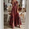 Vestido Vintage Feminino Estilo Europeu e Americano Verão Decote V Vestido Evasê Fonte Única Moda Madura Vestido Longo