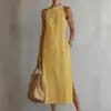 Nova Coleção Outono 2026 Roupas Femininas: Vestido Longo Cor Sólida Estilo Resort de Praia, Vestido Casual Soltinho Sem Mangas Gola Redonda