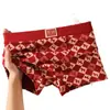 Cueca Boxer Masculina de Algodão Vermelha para o Ano do Cavalo, Adequada para Casamentos, Antibacteriana, Estilo Festivo