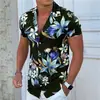 Camisa Havaiana de Manga Curta Transfronteiriça Estampa Floral Tropical de Férias de Verão para Homens
