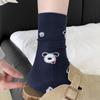 Meias Femininas Meia-Perna Outono Azul Marinho Estilo Preppy Americano Meias Femininas de Menina Coreana com Listras Algodão Respirável Absorvente de Suor