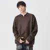 Sudadera Pulóver de Cuello Redondo 2025 Otoño Nueva Falsa de Dos Piezas Cuello en V Profundo Holgada Estilo Japonés Retro Camiseta Básica Versátil