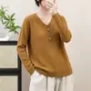 Suéter de Punto de Algodón Retro para Mujer, Cuello en V, Botones de Colores, Manga Larga, Holgado, Casual, Otoño Invierno, Versátil, Capa Interior, Capa Base