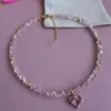 Collar de acero inoxidable con cuentas de cristal, estilo europeo y americano, con diseño de amor, de cobre y circonitas, hecho a mano, de lujo y ligero.