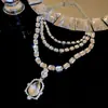Collar Sencillo y de Moda con Borlas Incrustadas de Diamantes, Lujo Accesible y Cadena para Clavícula de Gama Alta, Collar Estilo Palacio Retro Europeo y Americano para Mujer