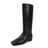 Botas altas de montar para mujer hechas de cuero de plena flor, con punta cuadrada, cremallera lateral y tacón medio, perfectas para otoño e invierno