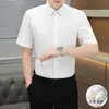 Camisa de Manga Corta de Seda de Morera Estilo Verano para Hombre, Camisa de Negocios de Moda de Alta Gama, Camisa Azul Casual sin Planchar de Manga Media para Hombre