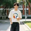 2026 Verano Nuevo Estilo Estampado de Auriculares Algodón Puro Camiseta de Manga Corta Estilo Americano Unisex Pareja Cuello Redondo Holgada Media Manga Moderna