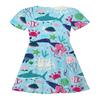 Vestido Europeo y Americano Transfronterizo para Niños Estampado Digital 3D Estilo Animales de Dibujos Animados Lindos Moda Manga Corta Vestido de Princesa