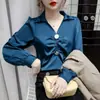 Camisa de manga larga con cuello polo estilo coreano, nueva para Primavera y Otoño 2024, diseño para mujer, nicho, retro, estilo occidental, camisa versátil, moda