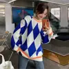 Suéter Argyle Bloque de Color de Comercio Exterior para Mujer, Jersey, Nuevo Estilo Otoño e Invierno 2025, Estilo Holgado y Relajado, Cárdigan de Punto de Comercio Exterior, Moderno