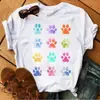 Blusas Femininas Transfronteiriças Patas de Animal Coração Dropshipping Letras Moda Retrô Camiseta Feminina Manga Curta