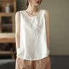 Camisola Casual Artística Retro de Retazos de Color Sólido sin Mangas de Cuello Redondo Estilo de Primavera y Verano del Sudeste Asiático
