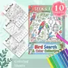 Novo pôster para colorir transfronteiriço 10 folhas/pacote, tema pássaros, caça e colorir, papel para desenho divertido com grafite desenhado à mão