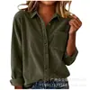 Outono Inverno Novo Listrado Lapela Manga Longa Feminina Veludo Cotelê Casual Solta Grossa Camisa Feminina Jaqueta com Emblema