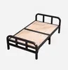 Cama individual plegable para uso doméstico, cama reclinable para siestas, cama adicional con listones de madera para dormitorio de adultos o uso de alquiler, con un marco de cama de hierro de tablero duro