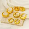 Pendientes Huecos Populares Transfronterizos Europeos y Americanos de Acero Inoxidable Chapado en Oro de 18 Quilates para Mujer, Pendientes Redondos de Forma de Media Luna de Alta Gama al por Mayor