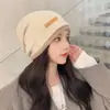 Gorro de Mujer Otoño e Invierno Cálido de Punto Doble Color Borde Rizado Gorro de Tejer Gorro Protector de Orejas Gorro de Lana de Invierno Gorro Apilable