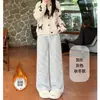 Pantalones Gruesos de Arroz Glutinoso Arcoíris Forrados de Polar para Mujer 2025 Otoño e Invierno Nuevos de Cintura Alta, Holgados, Casuales, Rectos, de Pierna Ancha