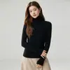 26 Otoño Invierno Nuevo Suéter de Cachemira 100% para Mujer Cuello Alto Color Sólido Canalé Ajustado de Punto Manga Larga Capa Base de Cachemira