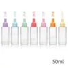 Al por mayor en stock 20ml 30ml botellas de aceite esencial de hombro plano esmerilado, botellas de vidrio 40ml 50ml botellas gotero de hombro plano transparentes