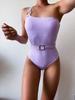 2022 nuevo bikini sexy de color liso europeo y americano con hombros descubiertos de tejido de hilo delgado traje de baño explosión de AliExpress en stock