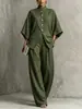 Deseo marca independiente, ropa de mujer transfronteriza: cuello mao, mangas murciélago, cintura alta, traje de pierna ancha, color liso, estilo casual, conjunto de dos piezas holgado