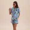 [Gato Azul] Pijama Estilo Japonês para Mulheres, Primavera, Verão e Outono, 100% Algodão, Novo, Gola Redonda, Desenho Animado, Roupas de Casa, Doce Conjunto de Duas Peças