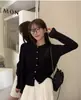 Suéter cárdigan suave de cuello redondo estilo coreano y japonés para mujer, nuevo top de punto casual de otoño, ajuste slim, color liso, de un solo botón