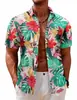 26 Verano Europeo y Americano Comercio Exterior Hawaiana para Hombre Casual Manga Corta Solapa Bolsillo Estampado 3D Camisa Dropshipping