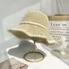 Sombrero de Paja con Encaje para Mujer Verano Nuevo Paja Hueco Sombrero de Sol con Correa de Lazo Protección Solar Costera Sombrero de Sol